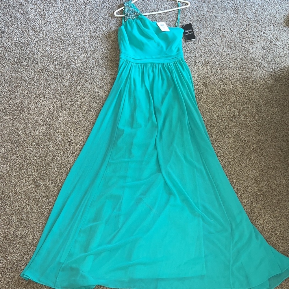 Badgley Mischka for Cache formal gown one shoulder teal turquoise aqua NWT👗